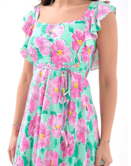 5370 ELBİSE-PEMBE GÜL DESEN