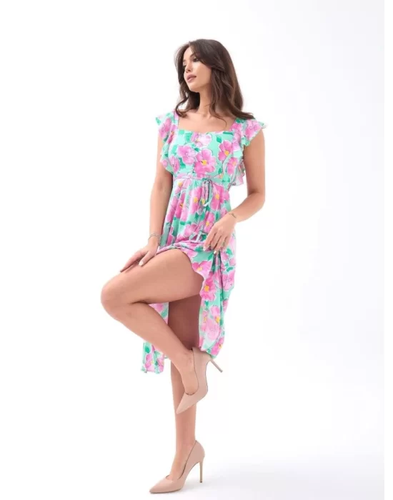 5370 ELBİSE-PEMBE GÜL DESEN