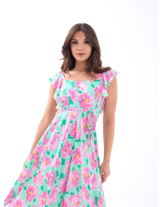 5370 ELBİSE-PEMBE GÜL DESEN