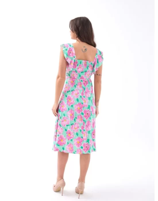5370 ELBİSE-PEMBE GÜL DESEN