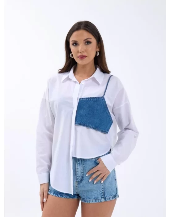 5419 GÖMLEK-MAVİ CEPLİ BEYAZ