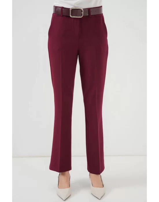 6538 Kemerli İspanyol Paça Pantolon - Bordo