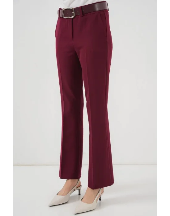 6538 Kemerli İspanyol Paça Pantolon - Bordo