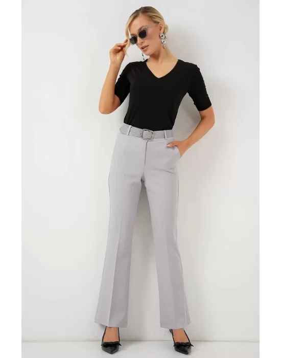 6538 Kemerli İspanyol Paça Pantolon - Gri