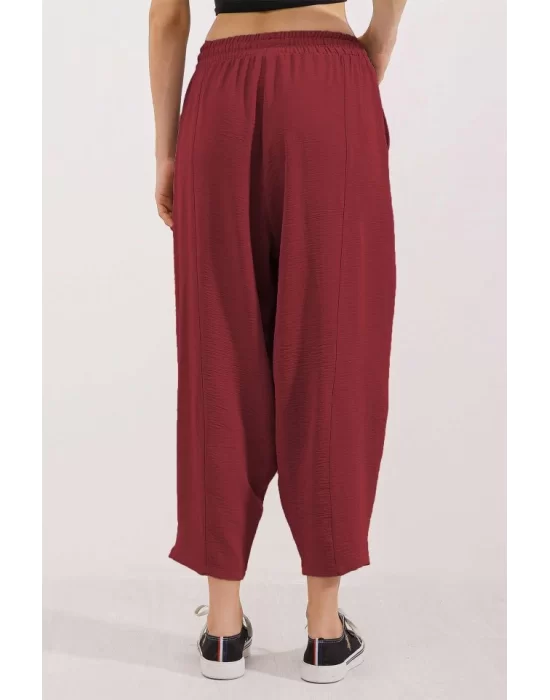 6591 Dokuma Şalvar Pantolon - Bordo