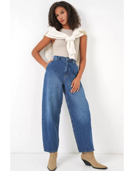 6688 Yüksek Bel Baggy Kot Pantolon - Lacivert