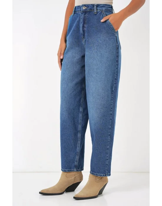 6688 Yüksek Bel Baggy Kot Pantolon - Lacivert