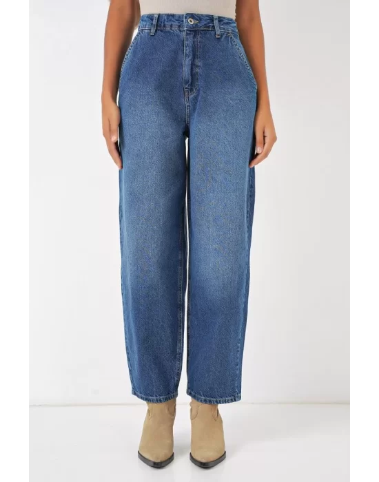 6688 Yüksek Bel Baggy Kot Pantolon - Lacivert