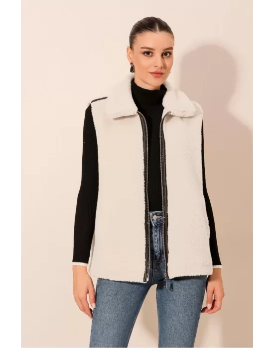 6793 Peluş Yelek - Beyaz