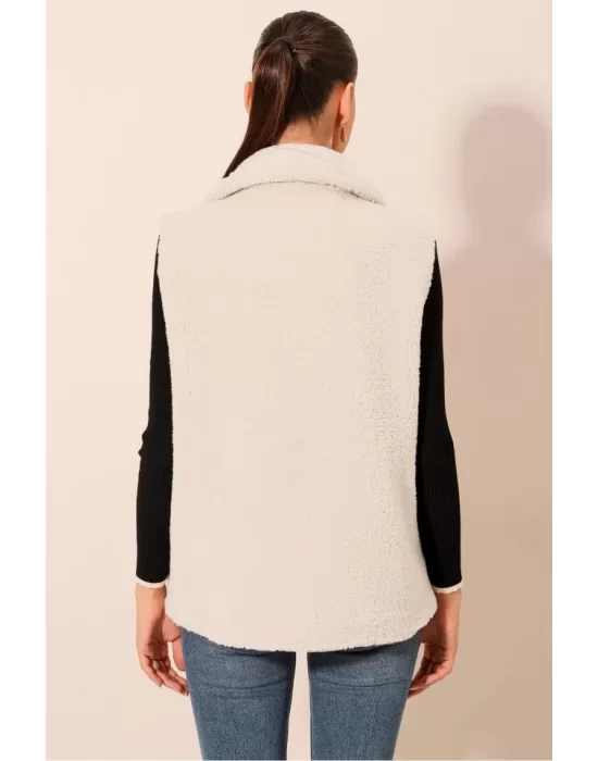 6793 Peluş Yelek - Beyaz