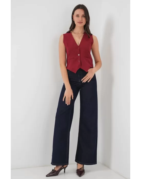 6796 Kısa Dokuma Yelek - Bordo