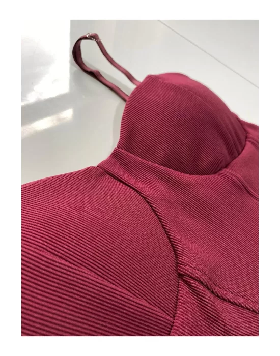 Kadın Bordo İp Askılı Büstiyer Crop