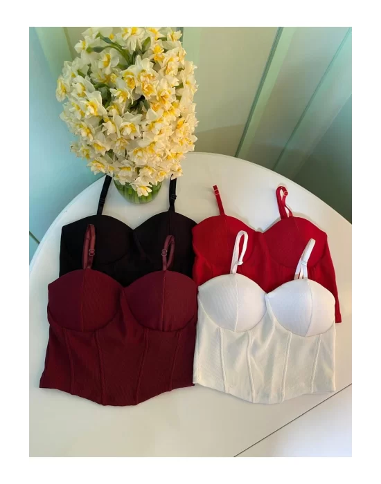 Kadın Bordo İp Askılı Büstiyer Crop