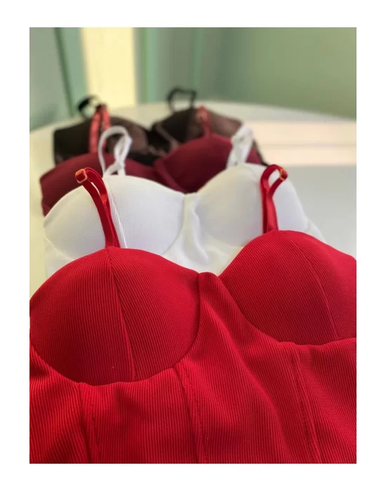 Kadın Bordo İp Askılı Büstiyer Crop