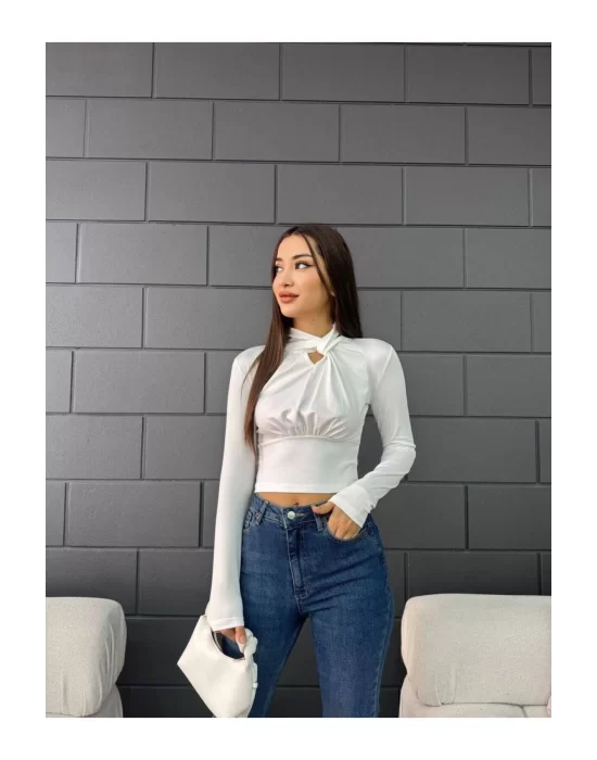 Boğazlı Crop Bluz
