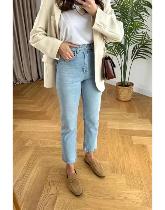 Boyfriend Mom Buz Mavi Kot Pantolon