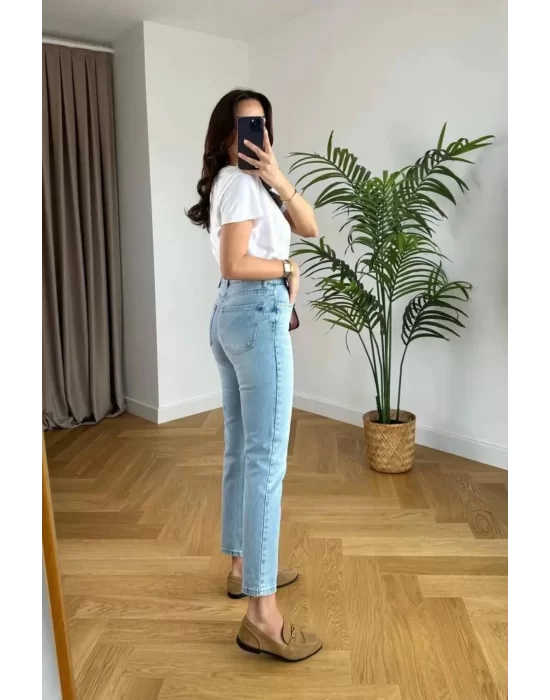 Boyfriend Mom Buz Mavi Kot Pantolon