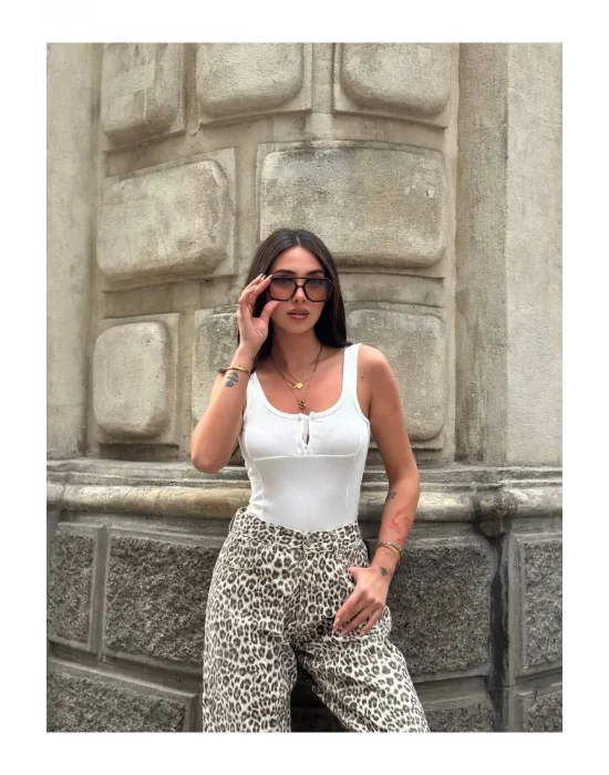 Pamuklu Kaşkorse Kumaş V Yaka Crop Atlet – Kadın Yazlık Fit Kolsuz Bluz