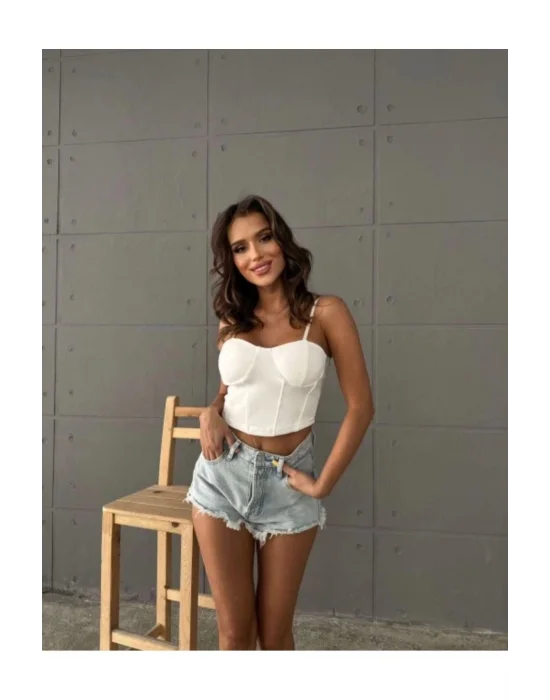 Kadın Beyaz Ip Askılı Büstiyer Crop