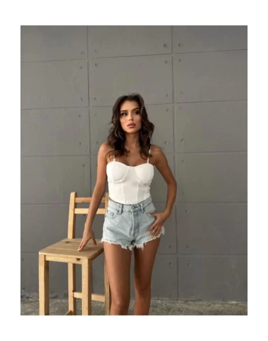 Kadın Beyaz Ip Askılı Büstiyer Crop