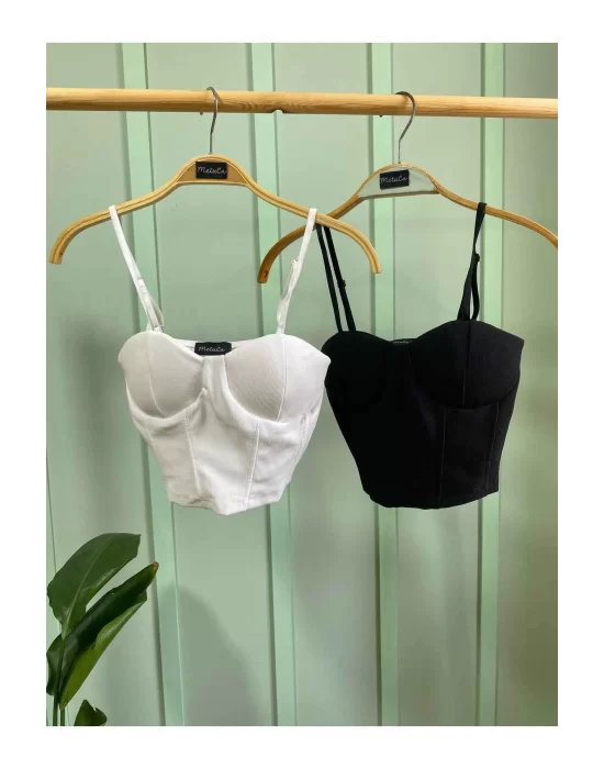 Kadın Siyah Ip Askılı Büstiyer Crop