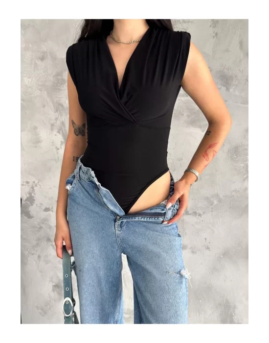 Kadın Siyah Vatkalı Çıtçıtlı Bodysuit