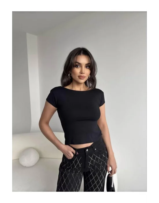 Sırt Dekolteli Sandy Kumaş Crop