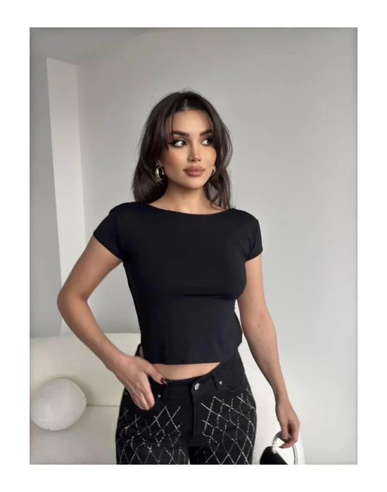 Sırt Dekolteli Sandy Kumaş Crop