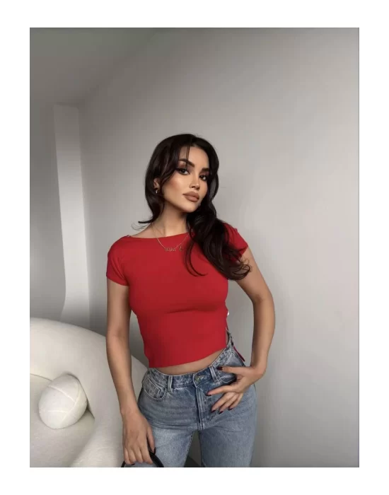 Sırt Dekolteli Sandy Kumaş Crop