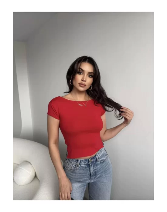 Sırt Dekolteli Sandy Kumaş Crop