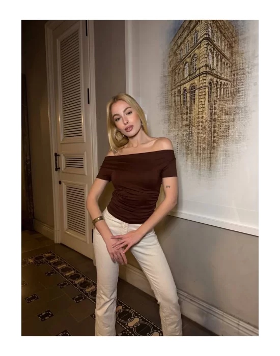 Sandy Kumaş Crop Bluz Kısa Kollu