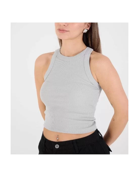 Kadın Fitted Halter Yaka Fitilli Kaşkorse Basic Düz Atlet Crop