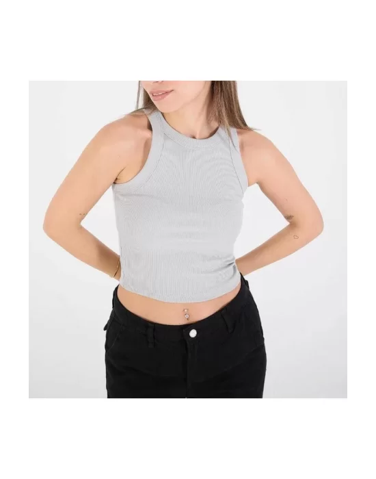 Kadın Fitted Halter Yaka Fitilli Kaşkorse Basic Düz Atlet Crop