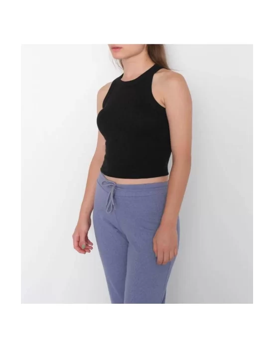 Kadın Fitted Halter Yaka Fitilli Kaşkorse Basic Düz Atlet Crop