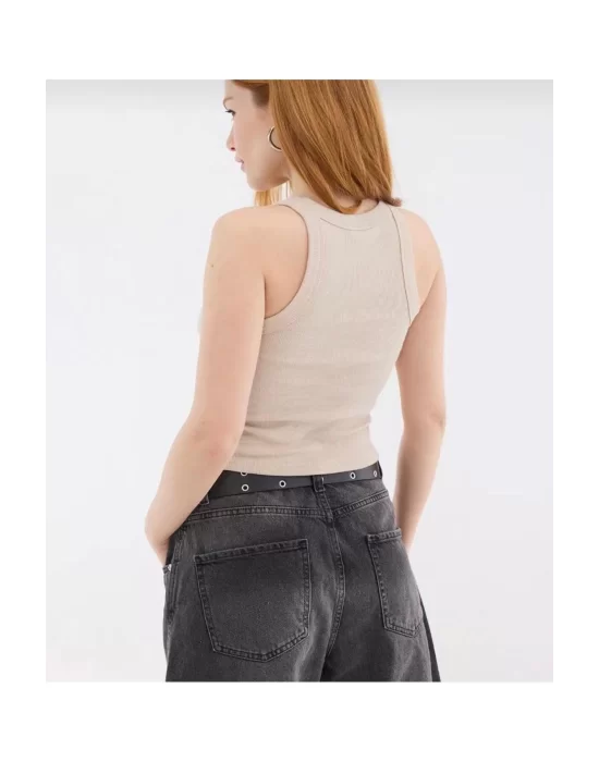Kadın Fitted Halter Yaka Fitilli Kaşkorse Basic Düz Atlet Crop