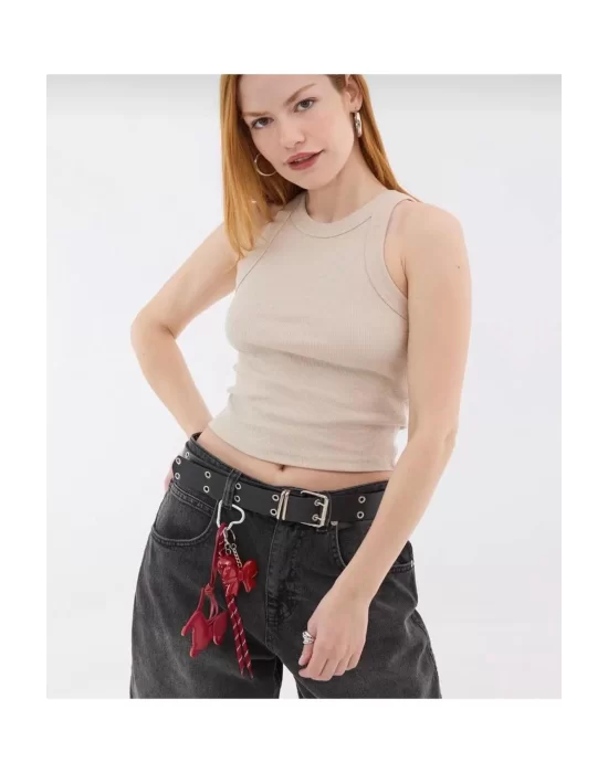Kadın Fitted Halter Yaka Fitilli Kaşkorse Basic Düz Atlet Crop