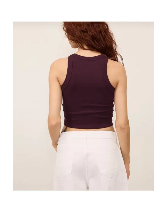 Kadın Fitted Halter Yaka Fitilli Kaşkorse Basic Düz Atlet Crop
