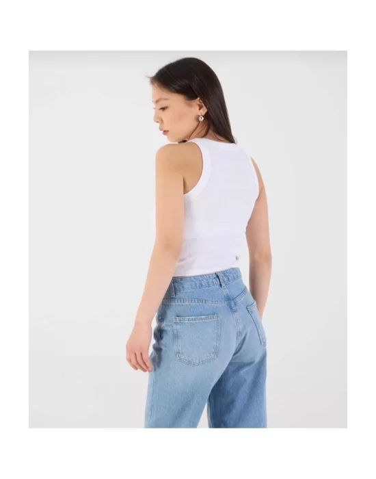 Kadın Fitted Halter Yaka Fitilli Kaşkorse Basic Düz Atlet Crop