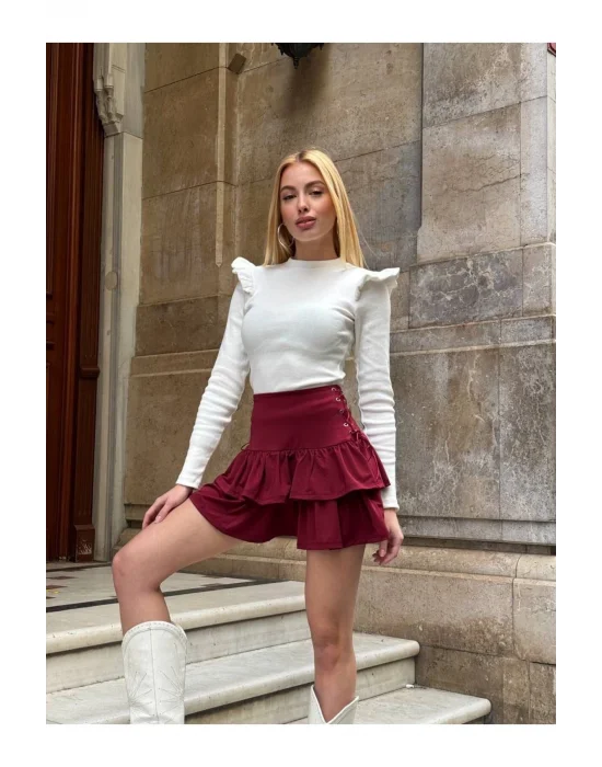 Kuş Gözlü Fırfır Detaylı Mini Etek