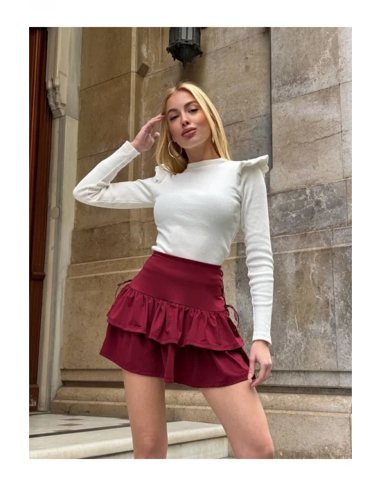 Kuş Gözlü Fırfır Detaylı Mini Etek