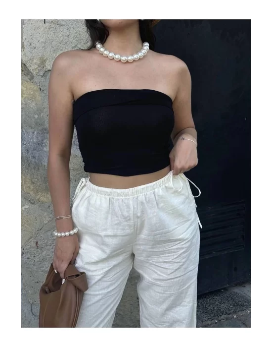 Straplez Crop Bluz