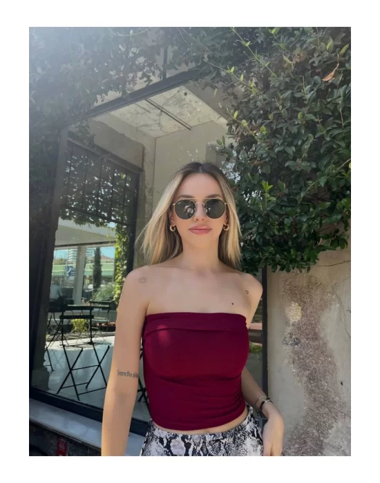 Straplez Crop Bluz