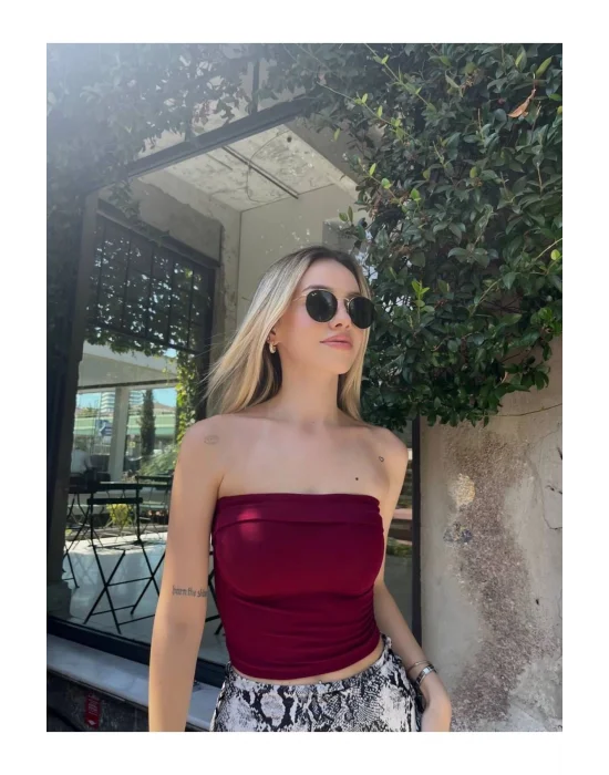 Straplez Crop Bluz