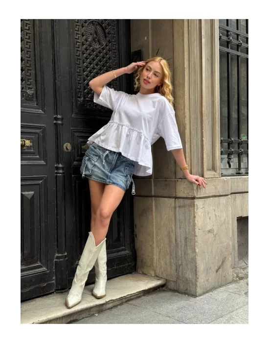 Basic Oversize T-Shirt Volanlı