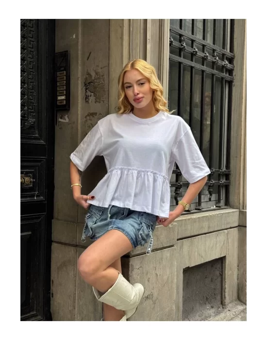 Basic Oversize T-Shirt Volanlı