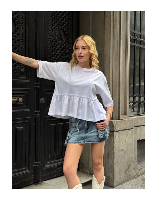 Basic Oversize T-Shirt Volanlı