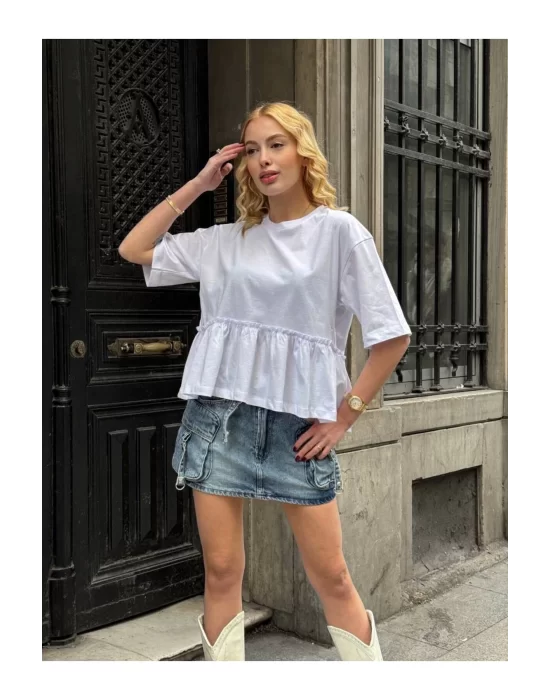Basic Oversize T-Shirt Volanlı