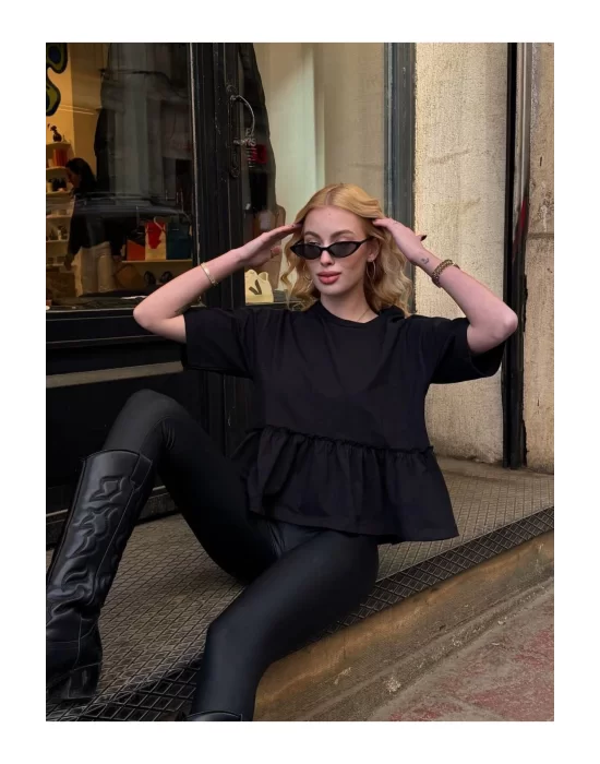 Basic Oversize T-Shirt Volanlı