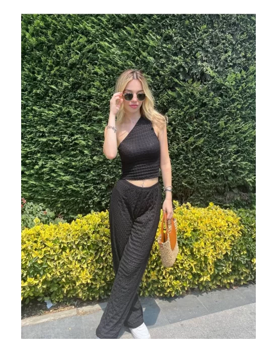 Tek Omuz Gofre Crop Esnek, Modern Ve Şık