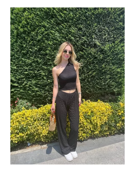 Tek Omuz Gofre Crop Esnek, Modern Ve Şık